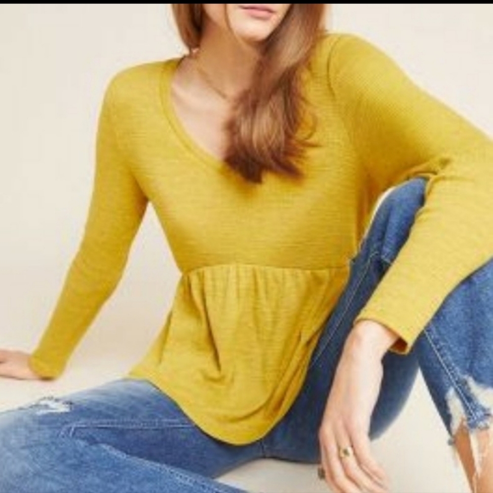 Anthropologie Mustard Yellow Peplum Top